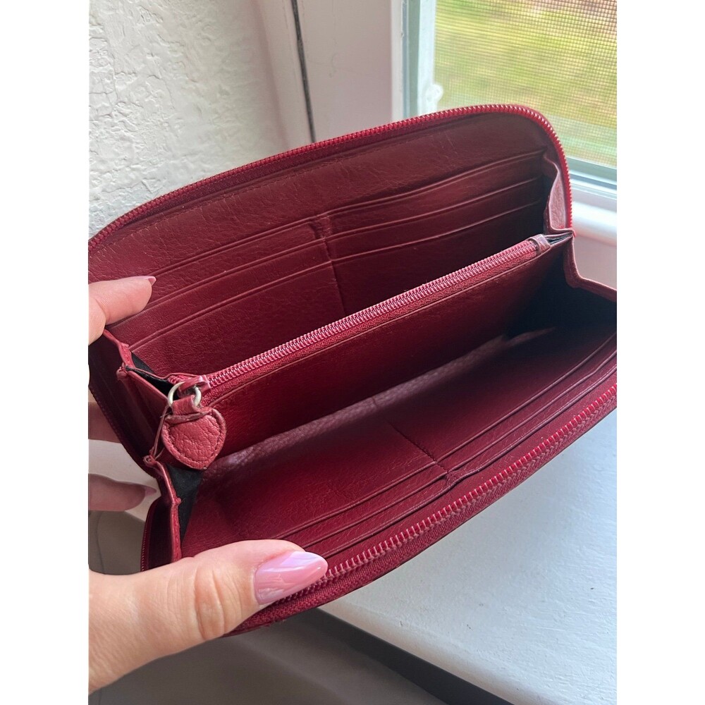 Brighton Large Leather All Around Zip Wallet in Lipstick Red - Picture 6 of 12